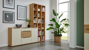Regal Interliving aus Holz in Holzfarben Interliving Wohnzimmer Serie 2032 - Sideboard mit Regalkombination Sandbeige & Risseiche - Länge ca. 210 cm