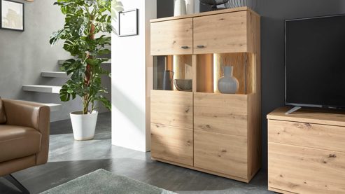 Wohnwand Interliving aus Holz in Holzfarben Interliving Wohnzimmer Serie 2110 - Wohnwand Alteiche - Breite ca. 345 cm