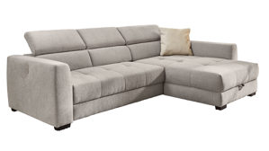 Ecksofa Job aus Stoff in Hellgrau Funktions-Ecksofa List mit Schlaffunktion hellgrauer Chenillebezug 444-19 & Schwarz – Stellfläche ca. 300 x 196 cm