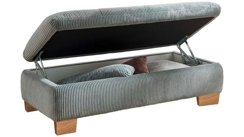 Funktionshocker Megapol aus Stoff in Hellblau Polsterprogramm VS-MP1028 - XXL-Funktions-Hocker aquafarbener Cordbezug & Holzfüße - ca. 135 x 63 cm