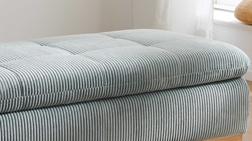 Polsterhocker Megapol aus Stoff in Hellblau Polsterprogramm VS-MP1028 - XXL-Hocker aquafarbener Cordbezug & Buchenholzfüße - ca. 135 x 63 cm