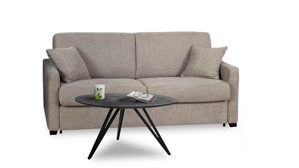 Schlafsofa Matex aus Stoff in Beige Funktionssofa beiger Flockbezug & wengefarbige Holzfüße - Breite ca. 185 cm