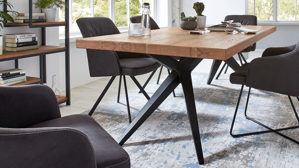 Esstisch WOODS & TRENDS aus Holz in Holzfarben WOODS & TRENDS Holztisch Vintage-Dining als Esstisch antik geölte Balkeneiche & Roheisen – ca. 220 x 100 cm