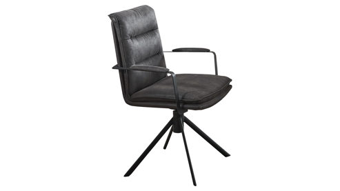 Vierfußstuhl WOODS & TRENDS aus Stoff in Anthrazit WOODS & TRENDS Vintage-Dining - Armlehnstuhl 2442 mit Drehfunktion anthrazitfarbene Mikrofaser Island & schwarzes Eisen