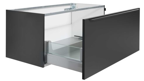 Badmöbel-Set Interliving aus Holz in Schwarz Interliving Bad Serie 7340 - Waschtischkombination Mattschwarz & Vikings Oak – Breite ca. 100 cm