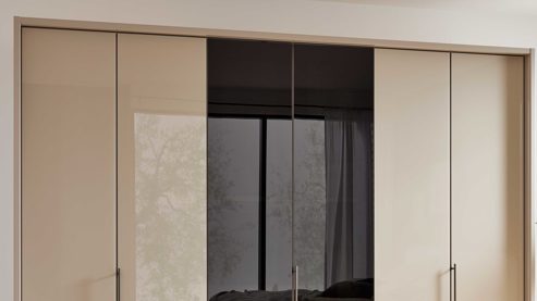 Kleiderschrank Interliving aus Holz in Hellgrau Interliving Kleiderschrank Serie 1205 – Kleiderschrank CJ3 inklusive Beleuchtung Kieselgrau & Schiefer – sechs Türen, Breite ca. 300 cm