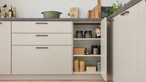 Einbauküche culineo® aus Holz in Beige Culineo® Einbauküche C615 mit Einbaugeräten Sand - Stellfläche ca. 370 x 395 cm