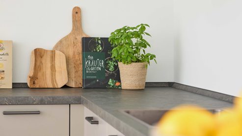 Einbauküche culineo® aus Holz in Beige Culineo® Einbauküche C615 mit Einbaugeräten Sand - Stellfläche ca. 370 x 395 cm