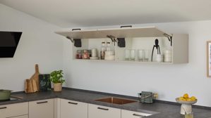 Einbauküche culineo® aus Holz in Beige Culineo® Einbauküche C615 mit Einbaugeräten Sand - Stellfläche ca. 370 x 395 cm