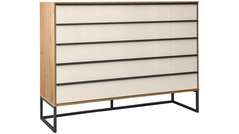 Schubladenkommode Interliving aus Holz in Weiß Interliving Kleiderschrank Serie 1205 – Schubladenkommode 989 Weiß & Eiche Bianco – fünf Schubladen, Breite ca. 80 cm