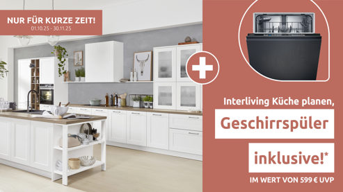 Einbauküche Interliving aus Holz in Weiß Interliving Küche Serie 3002 mit SIEMENS Einbaugeräten Weiß & Steineiche - zweizeilig