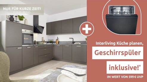 Einbauküche Interliving aus Holz in Braun Interliving Küche Serie 3064 mit privileg-Einbaugeräten Sepiabraun - Stellfläche ca. 345 x 258 cm