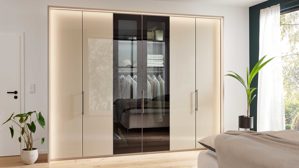 Kleiderschrank Interliving aus Holz in Hellgrau Interliving Kleiderschrank Serie 1205 – Kleiderschrank CJ3 inklusive Beleuchtung Kieselgrau & Schiefer – sechs Türen, Breite ca. 300 cm