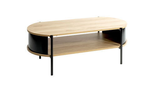 Couchtisch Haku aus Holz in Holzfarben Couchtisch Eiche natur & schwarzes Metallgestell - Breite ca. 100 cm