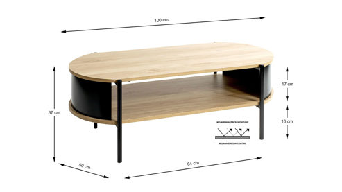 Couchtisch Haku aus Holz in Holzfarben Couchtisch Eiche natur & schwarzes Metallgestell - Breite ca. 100 cm