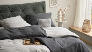 Bettwäsche-Set Interliving aus Stoff in Anthrazit Interliving Bettwäsche Serie 9118 - Biberbettwäsche Anthrazit & Hellgrau - ca. 60 x 80 cm und 135 x 200 cm