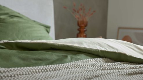 Bettwäsche-Set Interliving aus Stoff in Grün Interliving Bettwäsche Serie 9128 salbeifarbener Baumwollsatin - ca. 155 x 220 cm