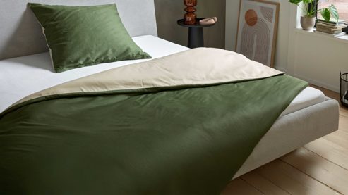 Bettwäsche-Set Interliving aus Stoff in Grün Interliving Bettwäsche Serie 9128 salbeifarbener Baumwollsatin - ca. 155 x 220 cm