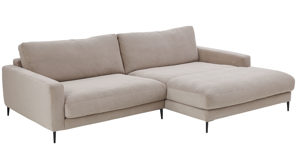 Ecksofa SOFAkultur aus Stoff in Beige SOFAkultur Programm SK 711 - Ecksofa sandfarbener Feincord & schwarze Metallfüße - Stellfläche ca. 272 x 190 cm