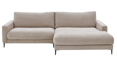 Ecksofa SOFAkultur aus Stoff in Beige SOFAkultur Programm SK 711 - Ecksofa sandfarbener Feincord & schwarze Metallfüße - Stellfläche ca. 272 x 190 cm